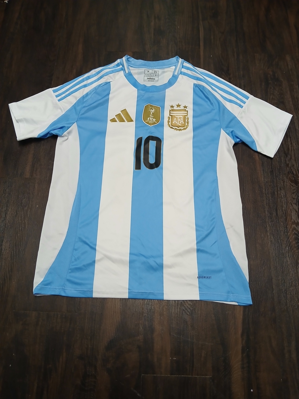 adidas White and Light Blue Argentina Football Jersey with Gold Accents - Picture 3 of 6